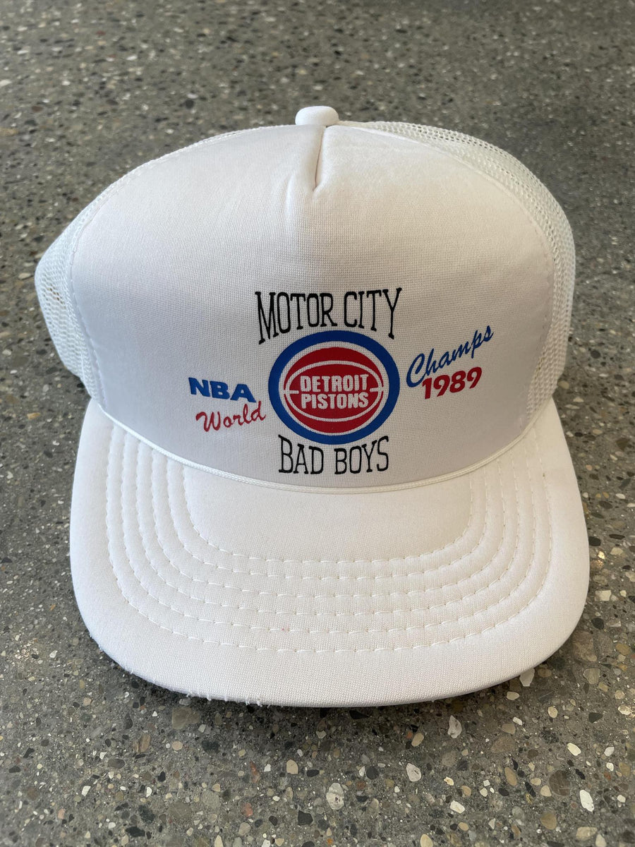 Detroit Pistons Vintage 1989 Motor City Bad Boys Trucker Hat White ABC Vintage