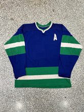 Load image into Gallery viewer, A Patch Vintage 60-70s Knitted V-Neck #22 Jersey Shirt Blue Green ABC Vintage 