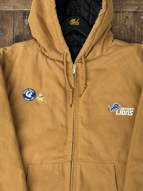ABC Vintage 1 of 1 Custom Detroit Lions Dunbrooke Hooded Zip Up Work Jacket Brown ABC Vintage 