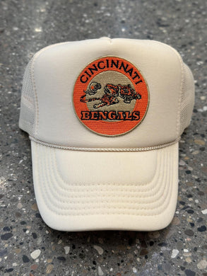 ABC Vintage Cincinnati Bengals Vintage Round Patch Trucker Hat (Cream) ABC Vintage 