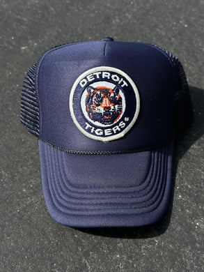 ABC Vintage Detroit Tigers Vintage Tiger Head Round Patch #2 Trucker Hat (Navy) ABC Vintage 