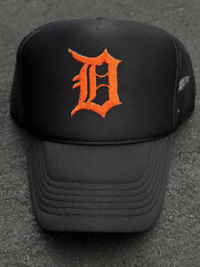 ABC Vintage Old English D Vintage Patch Trucker Hat (Black/Orange) ABC Vintage 