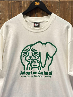 Adopt An Animal Detroit Zoological Parks Vintage 90s Tee White Green ABC Vintage 