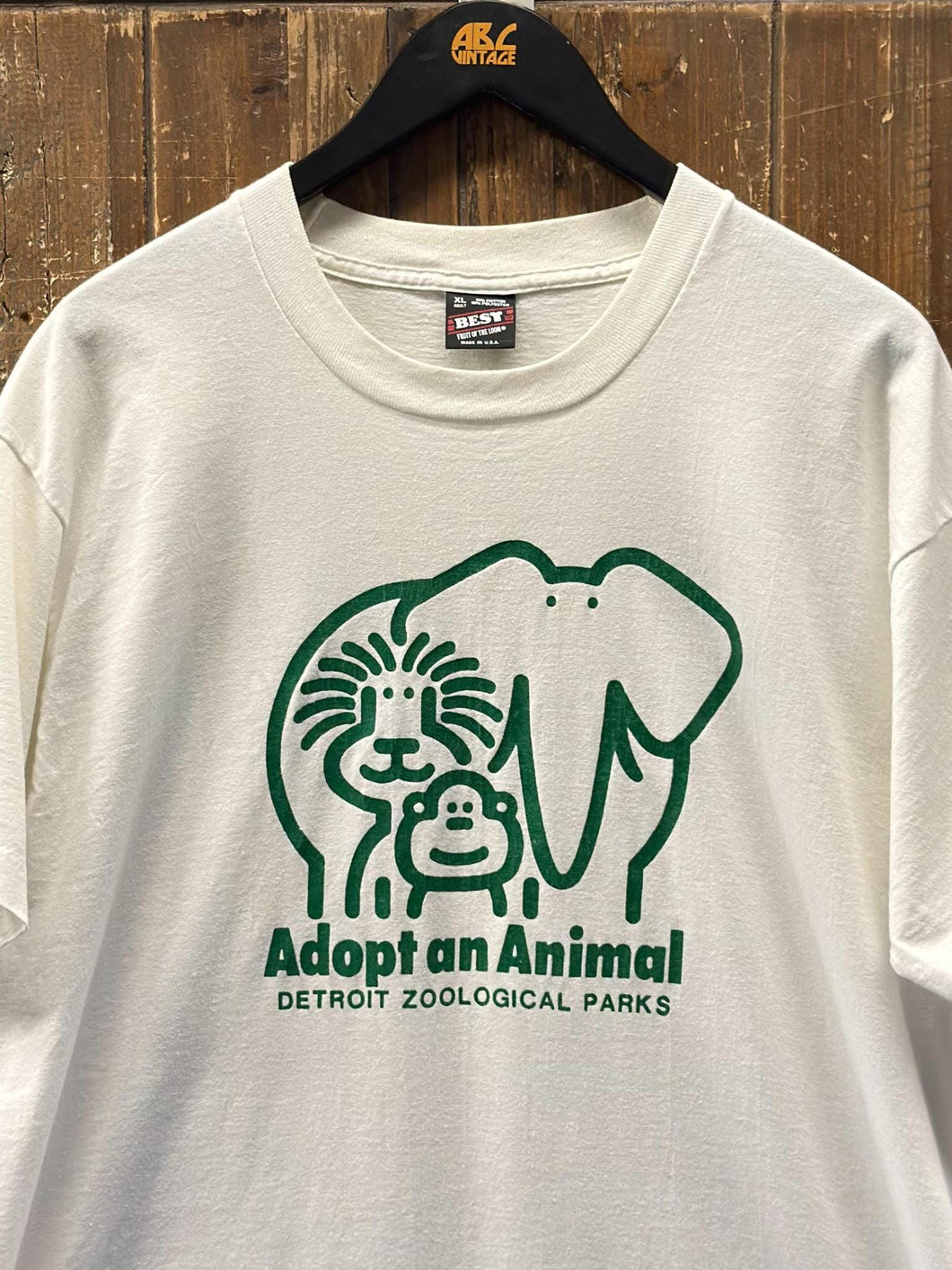 Adopt An Animal Detroit Zoological Parks Vintage 90s Tee White Green ABC Vintage 