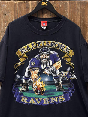 Baltimore Ravens Vintage 2000s Cartoon Player Tee Black. ABC Vintage 