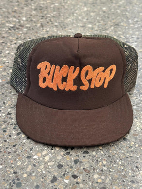 Buck Stop Vintage 80s Trucker Hat Brown Camo Mesh ABC Vintage 