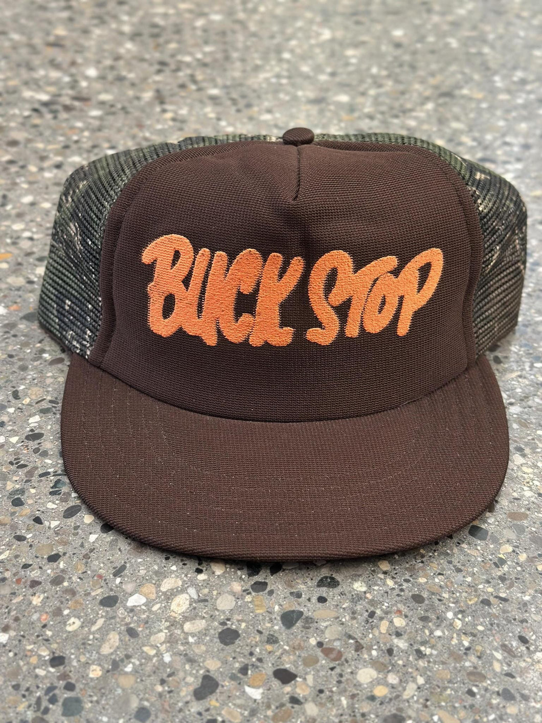 Buck Stop Vintage 80s Trucker Hat Brown Camo Mesh ABC Vintage 