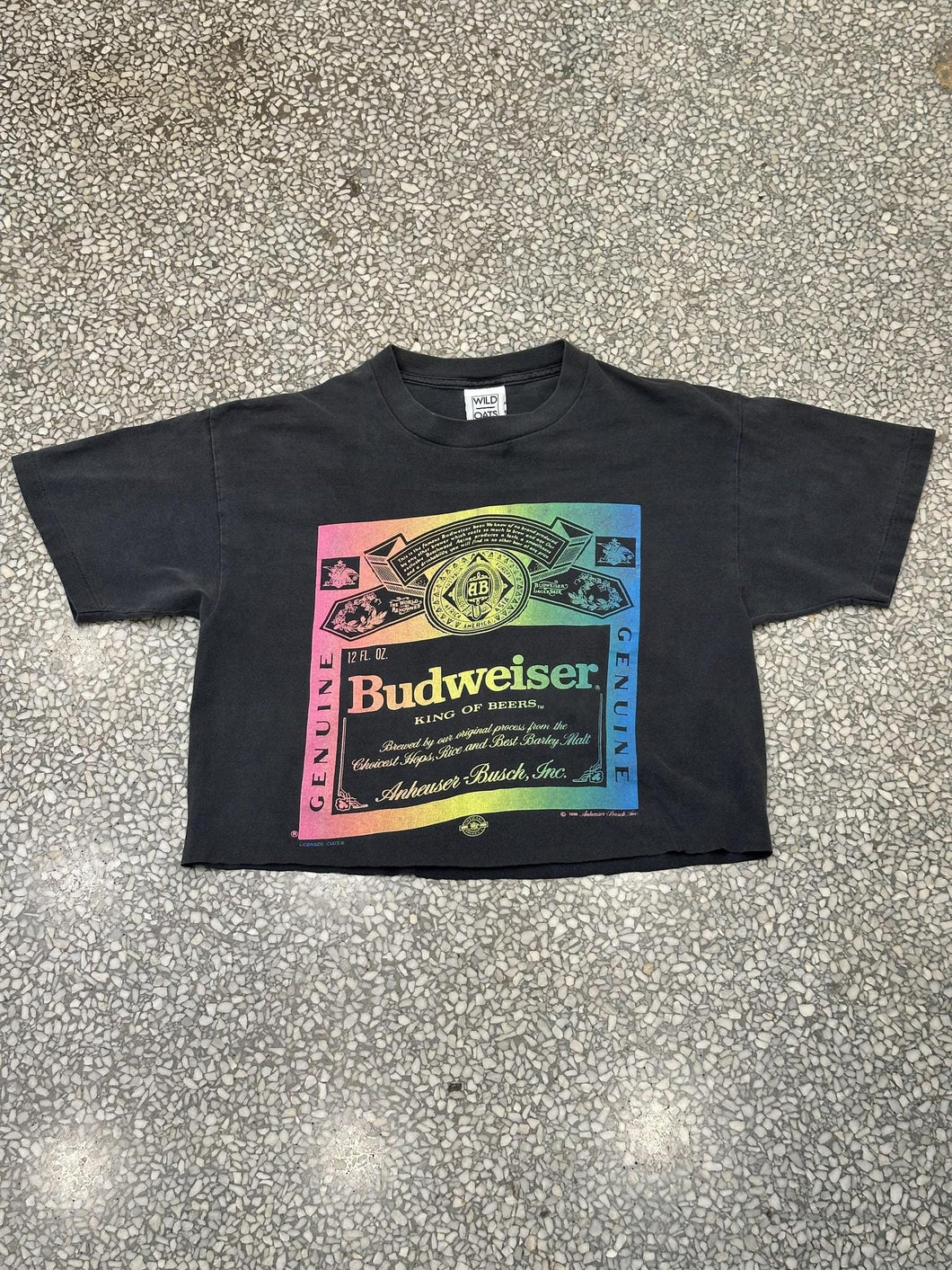 Budweiser Vintage 1990 Neon Colors Cropped Tee Faded Black ABC Vintage 