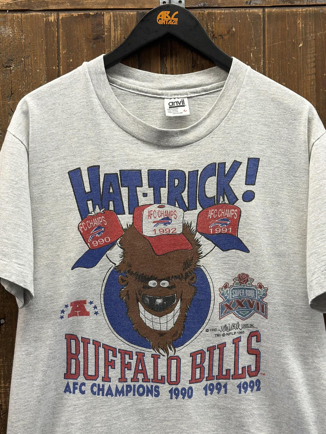 Buffalo Bills Vintage 1992 Hat-Trick AFC Champions Faded Grey ABC Vintage 