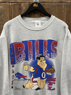 Buffalo Bills Vintage 1993 Flintstones Crewneck Grey ABC Vintage 
