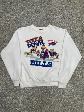 Buffalo Bills Vintage 1993 Touch Down Flintstones Team Crewneck Faded White ABC Vintage 