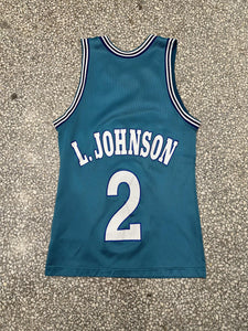 Charlotte Hornets Larry Johnson Vintage 90s Champion Basketball Jersey Teal ABC Vintage 