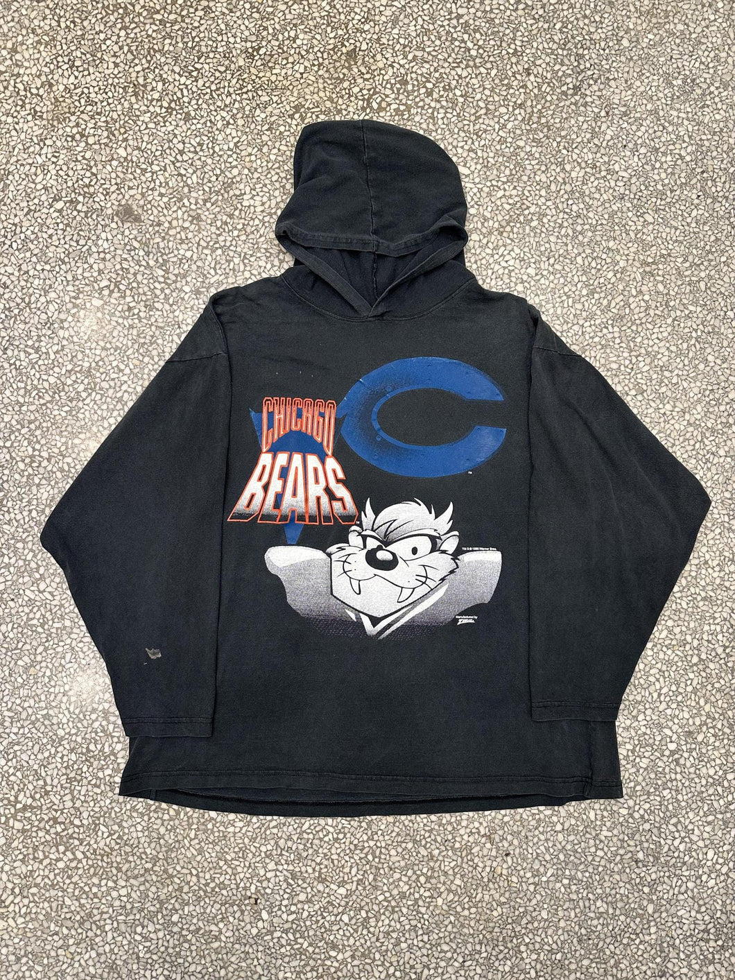 Chicago Bears Vintage 1993 Taz Hooded L/S Tee Faded Black ABC Vintage 