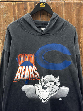 Chicago Bears Vintage 1993 Taz Hooded L/S Tee Faded Black ABC Vintage 