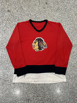 Chicago Blackhawks Vintage 60-70s Knitted V-Neck Jersey Shirt Red ABC Vintage 