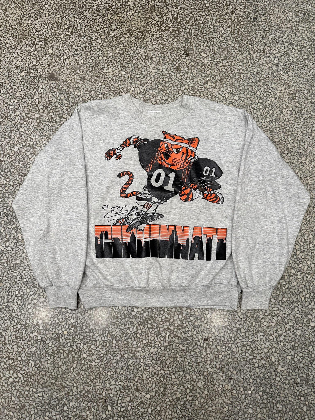 Cincinnati Bengals Vintage 90s Cartoon Bengal Player Crewneck Grey ABC Vintage 