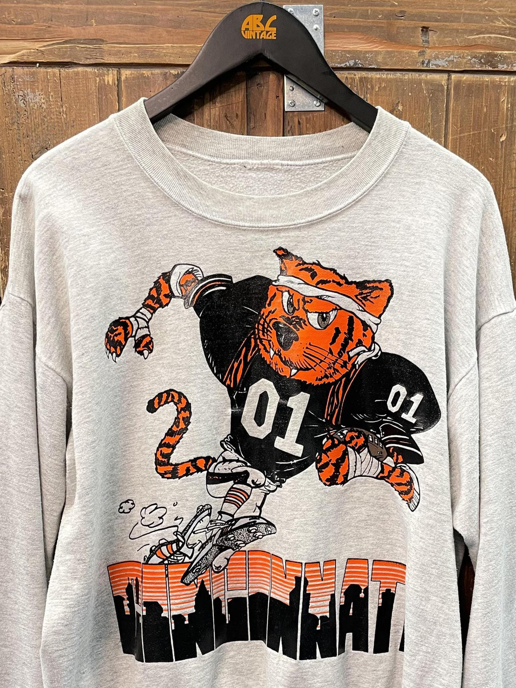 Cincinnati Bengals Vintage 90s Cartoon Player Crewneck Grey ABC Vintage 