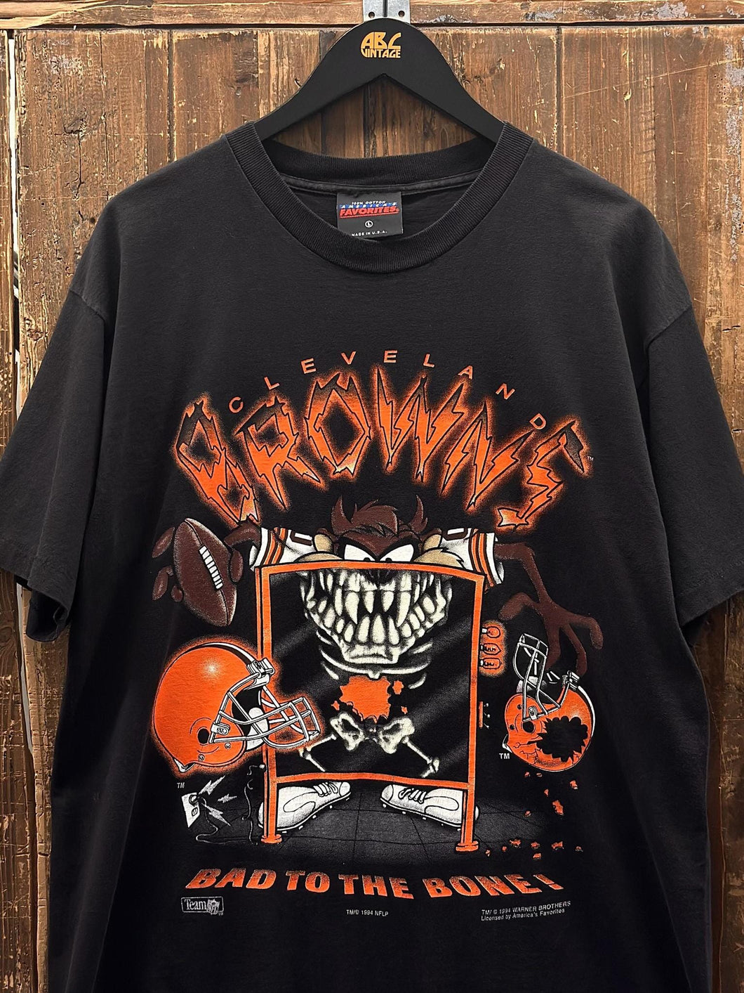 Cleveland Browns Vintage 1994 Taz Bad To The Bone Tee Faded Black ABC Vintage 