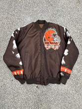 Load image into Gallery viewer, Cleveland Browns Vintage 90s Dawgs Chalk Line Satin Bomber Jacket ABC Vintage 