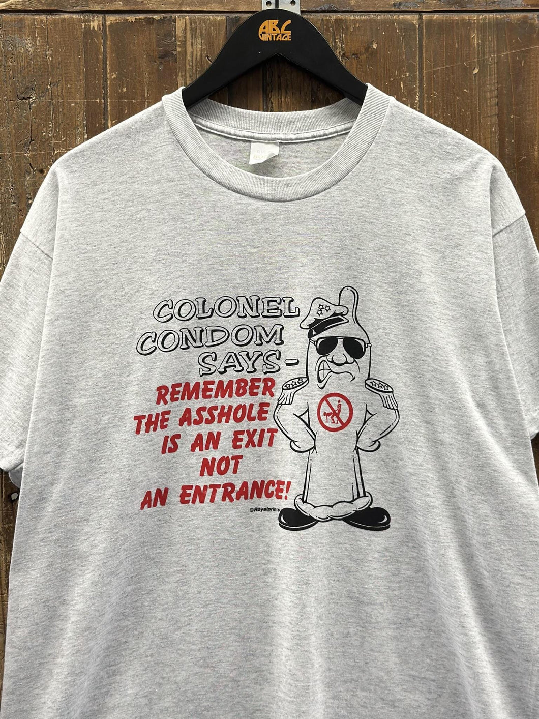 Colonel Condom Says Vintage 90s Tee Paper Thin Grey ABC Vintage 