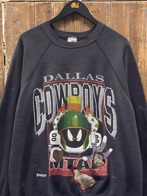 Dallas Cowboys Vintage 1993 Marvin the Martian Crewneck Faded Black ABC Vintage 