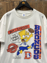 Load image into Gallery viewer, Denver Broncos Vintage 1990 Bart Simpsons I'm Open Man Tee White ABC Vintage 