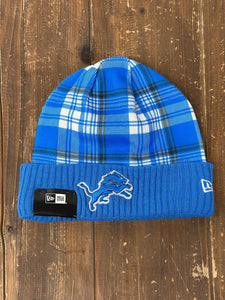 Detroit Lions New Era Plaid Beanie Blue ABC Vintage 