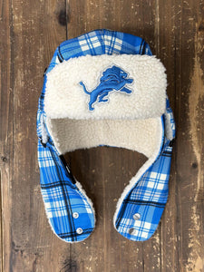 Detroit Lions New Era Trapper Plaid Blue ABC Vintage 