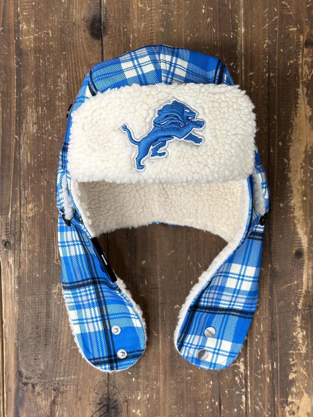 Detroit Lions New Era Trapper Plaid Blue ABC Vintage 