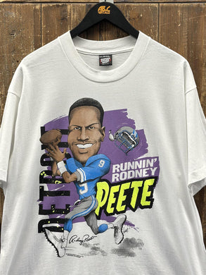 Detroit Lions Vintage 1990 Runnin' Rodney Peete Tee White ABC Vintage 
