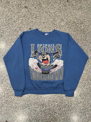 Detroit Lions Vintage 1990 Taz Touch Down Crewneck Faded Blue ABC Vintage 