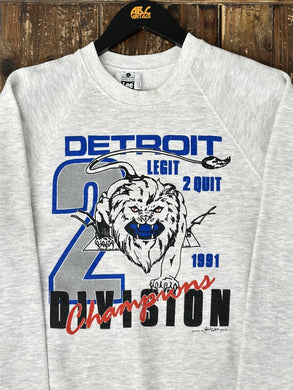 Detroit Lions Vintage 1991 2 Legit 2 Quit Division Champions Crewneck Grey ABC Vintage 