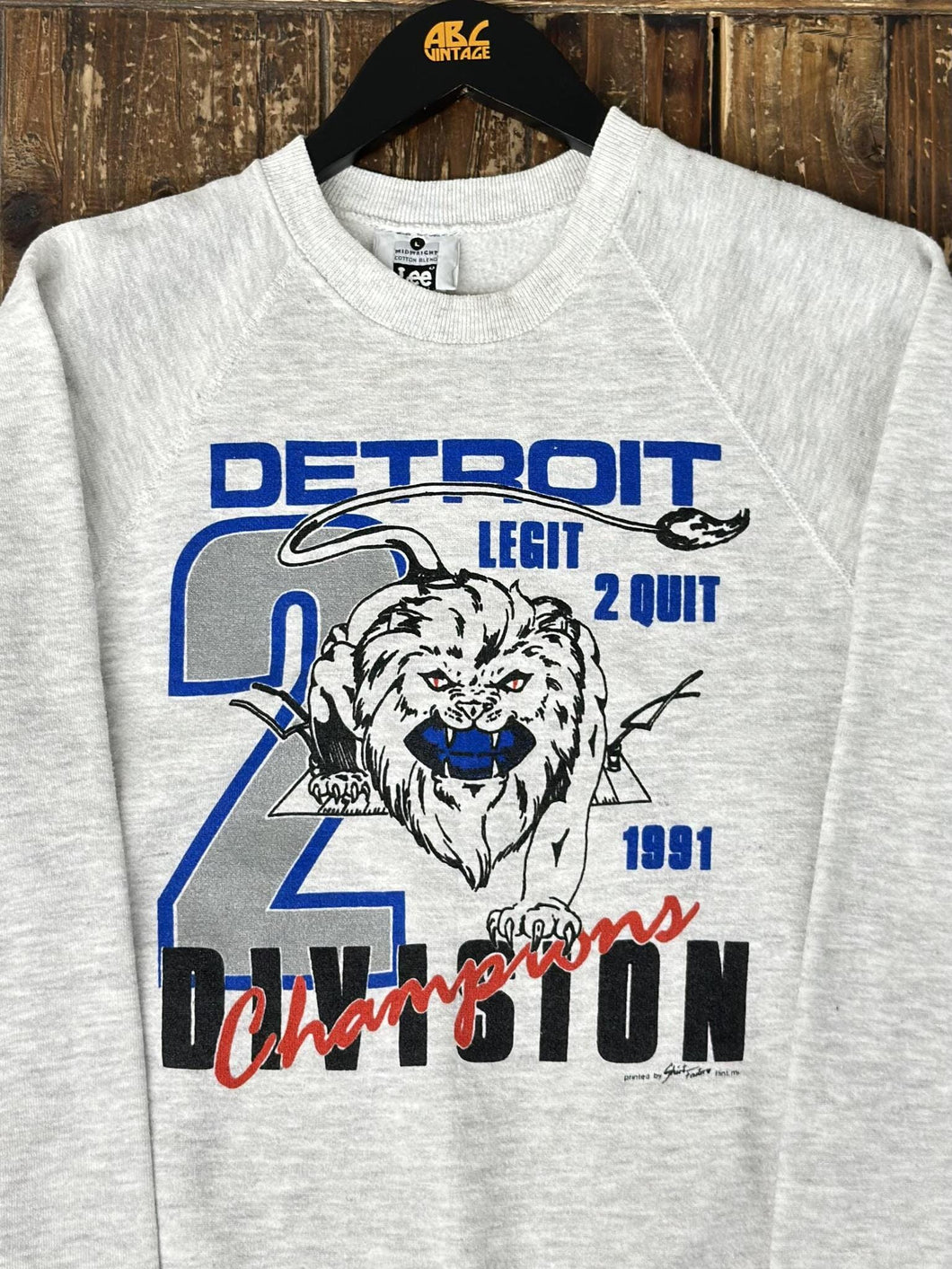 Detroit Lions Vintage 1991 2 Legit 2 Quit Division Champions Crewneck Grey ABC Vintage 