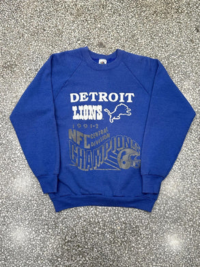 Detroit Lions Vintage 1991-2 NFC Central Division Puff Print Crewneck Blue ABC Vintage 