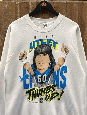 Detroit Lions Vintage 1991 Mike Utley Thumbs Up Crewneck White ABC Vintage 