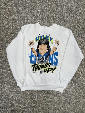 Detroit Lions Vintage 1991 Mike Utley Thumbs Up Crewneck White ABC Vintage 