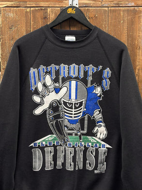Detroit Lions Vintage 1993 Detroit's Blue Collar Defense Crewneck Faded Black ABC Vintage 