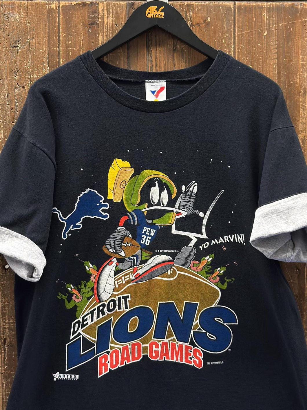 Detroit Lions Vintage 1993 Marvin the Martia Road Games Tee Black ABC Vintage 