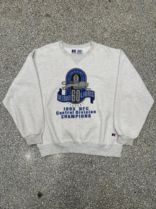 Detroit Lions Vintage 1993 NFC Central Division Champions 60 Season Russell Crewneck Grey Stripes ABC Vintage 