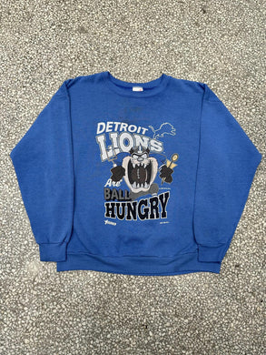 Detroit Lions Vintage 1993 Taz Ball Hungry Crewneck Faded Blue ABC Vintage 