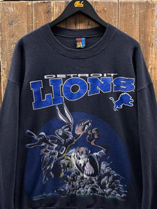 Detroit Lions Vintage 1994 Bugs Bunny Taz Crewneck Black ABC Vintage 