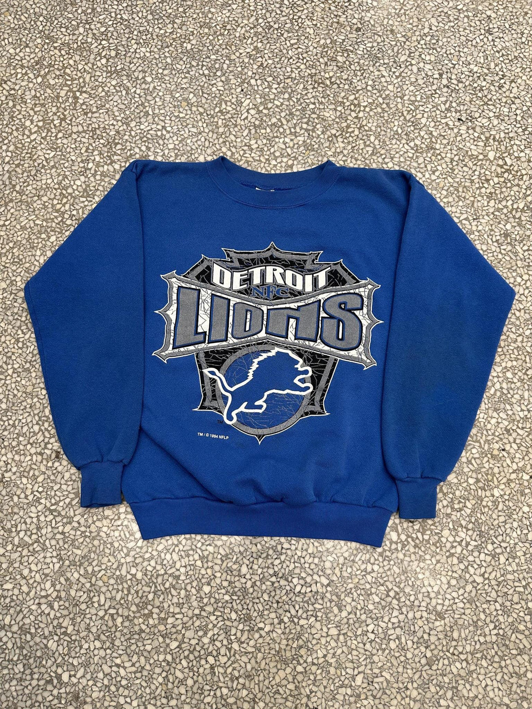 Detroit Lions Vintage 1994 Cracked Texture Crewneck Blue ABC Vintage 