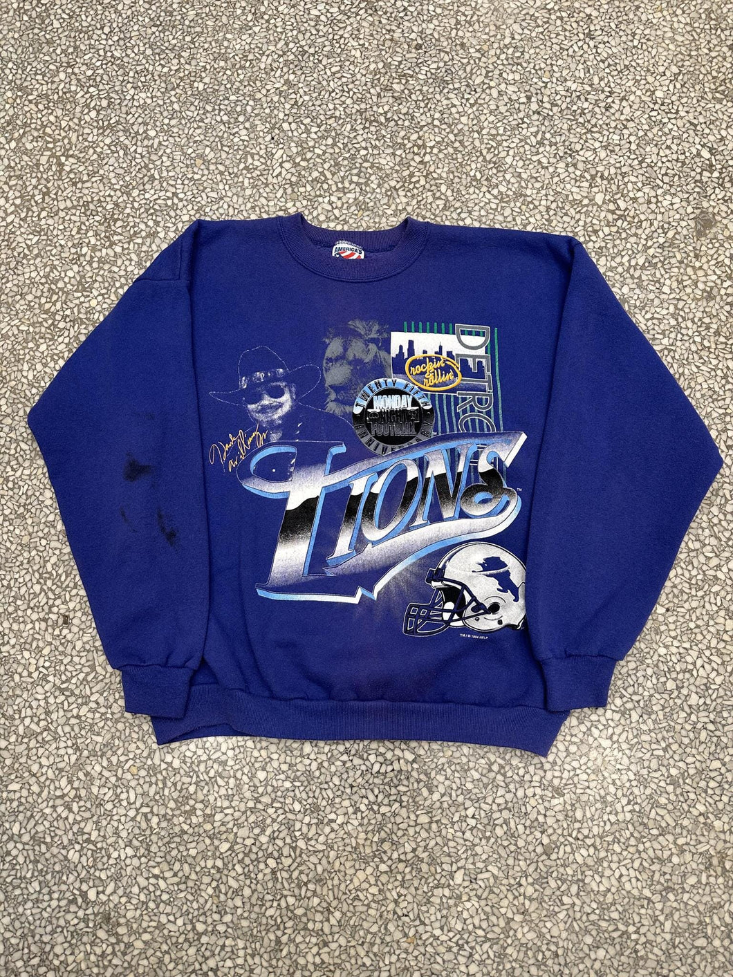 Detroit Lions Vintage 1994 Hank Williams Monday Night Football Crewneck Dark Blue ABC Vintage 