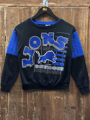 Detroit Lions Vintage 1994 Youth Team Glasgow Crewneck Black Blue ABC Vintage 