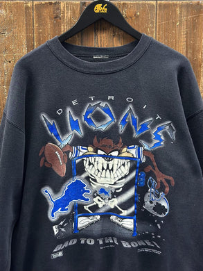 Detroit Lions Vintage 1995 Taz Bad To The Bone Crewneck Faded Black ABC Vintage 