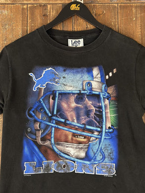 Detroit Lions Vintage 1996 Player In Helmet Lee Tag Tee Faded Black ABC Vintage 