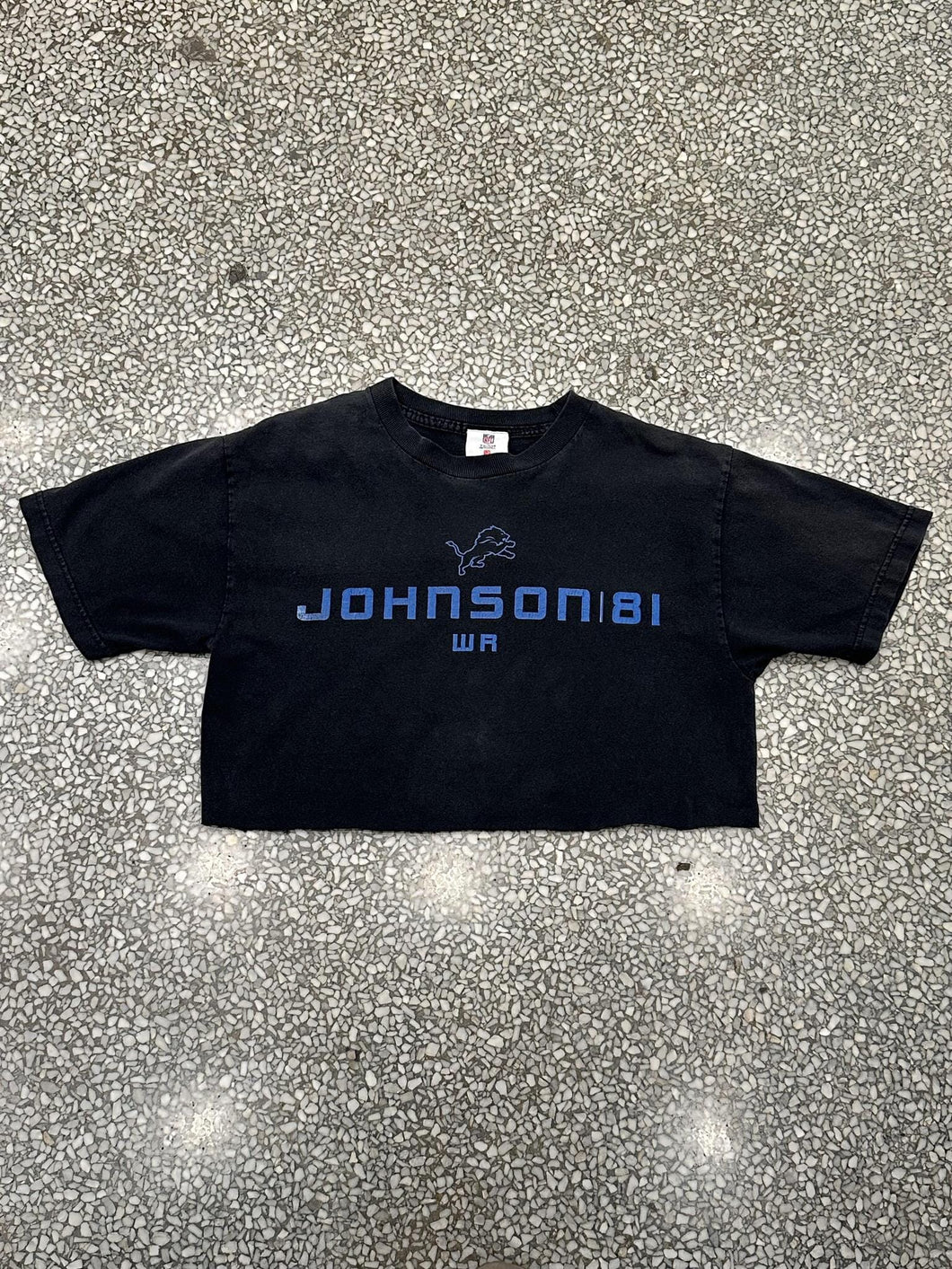Detroit Lions Vintage 2000s Calvin Johnson Cropped Tee Faded Black ABC Vintage 