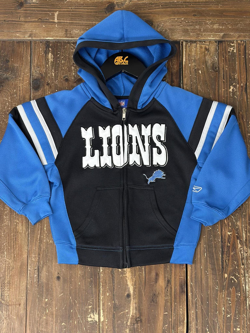 Detroit Lions Vintage 2000s Youth Reebok Zip Up Hoodie Blue Black ABC Vintage 