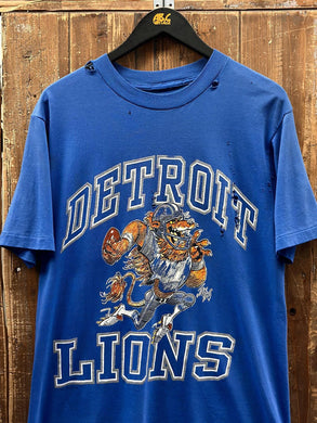 Detroit Lions Vintage 80s Jack Davis Tee Paper Thin Blue ABC Vintage 
