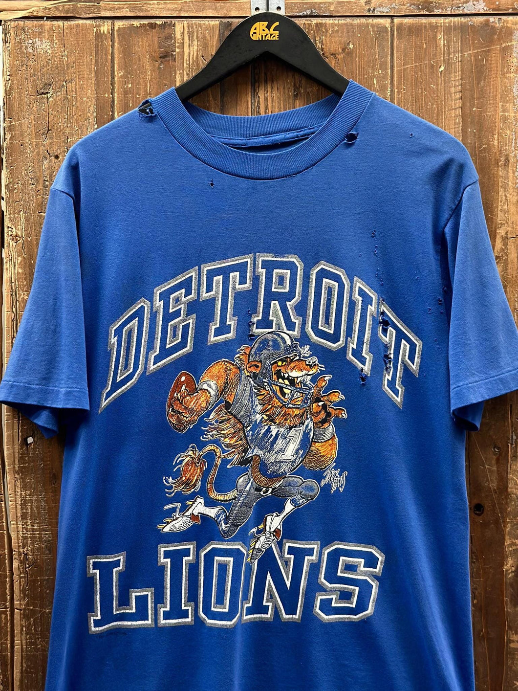 Detroit Lions Vintage 80s Jack Davis Tee Paper Thin Blue ABC Vintage 